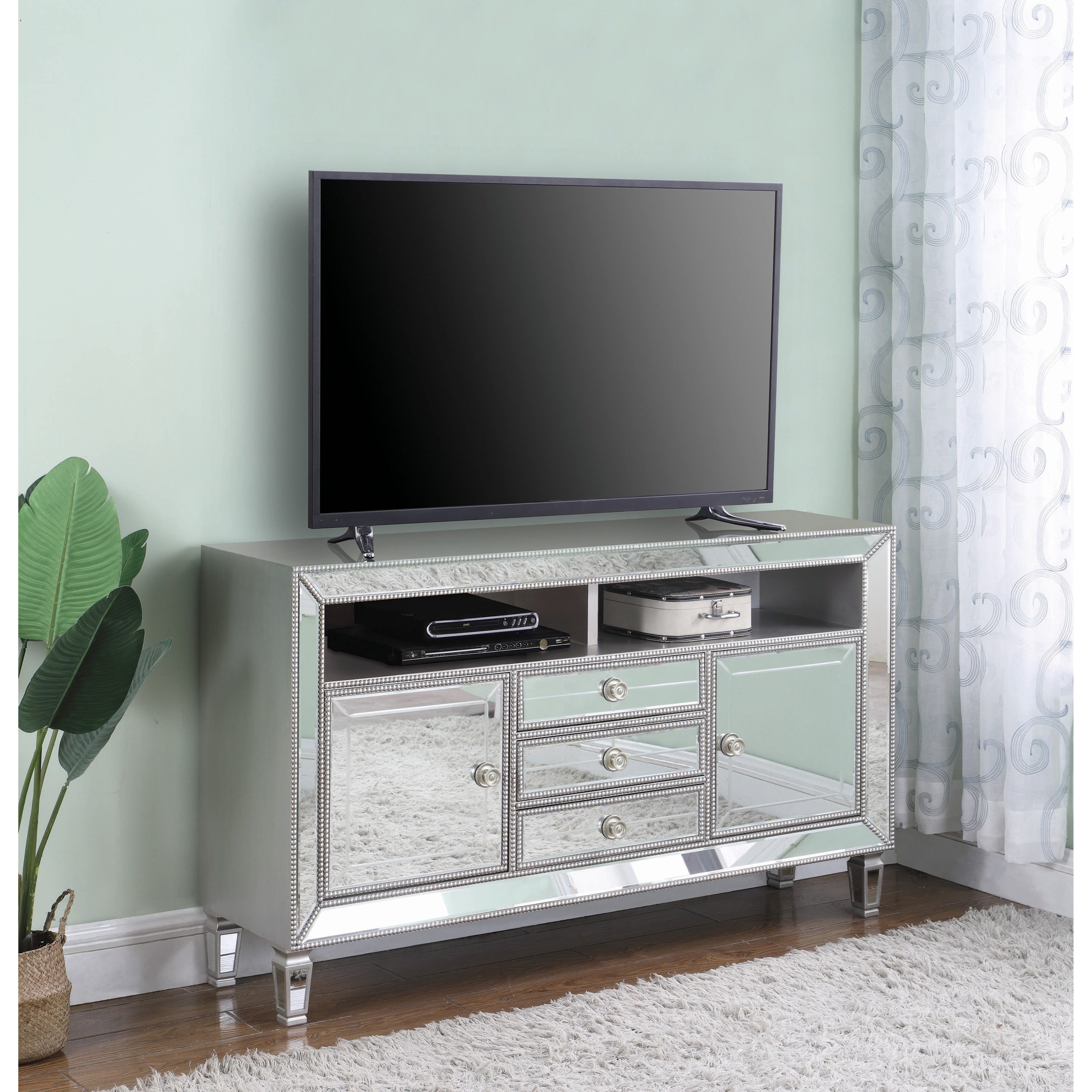 Coaster TV Stands 722272 Glam Mirrored 60" TV Stand Corner Furniture